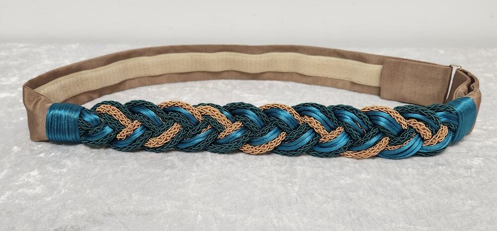 Vintage Carolyn Tanner Womens Teal & Brown Braided Adjustable Waist Belt-Size M